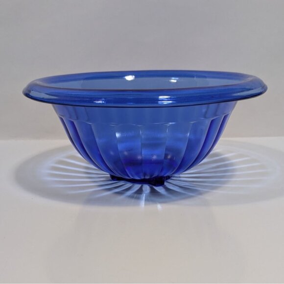 Hazel Atlas Blue Pillar Optic Glass Mixing Bowl Vintage Collectible Home Decor - Picture 3 of 14